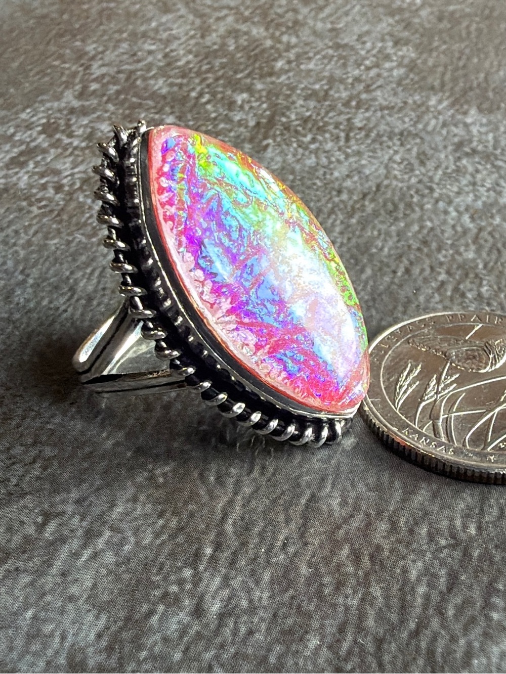 Vintage Style Pink Opal Statement Ring Size 8 Women Jewelry Silver Plated 925 - Picture 3 of 3